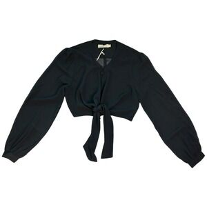 NWT Makers of Dreams Black Button Front Tie Long Sleeve Blouse XS